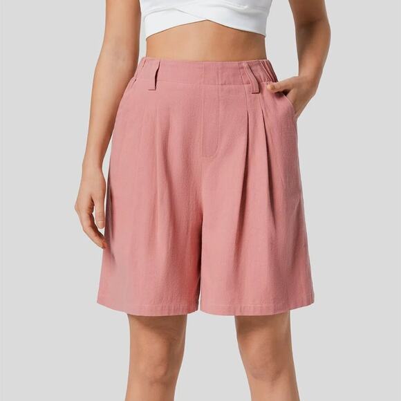 Halara High Waisted Wide Leg Casual Linen-Feel Bermuda‎ Shorts in Rosette XS NWT - Picture 1 of 9